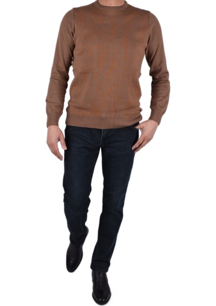 BRG-21205 Bisiklet Yaka Desenli Kazak/sütlü Kahve/2xl