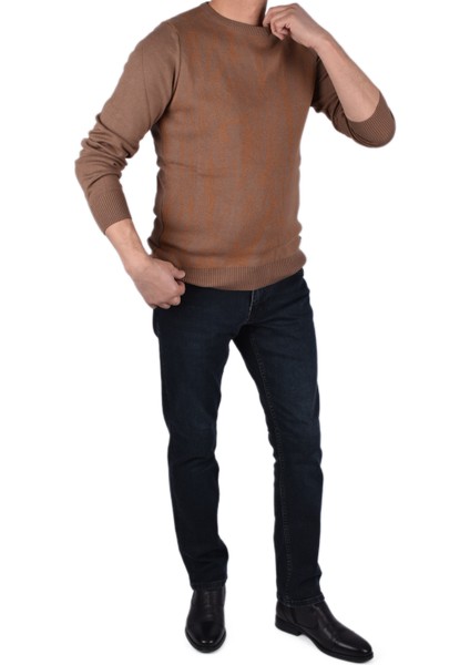 BRG-21205 Bisiklet Yaka Desenli Kazak/sütlü Kahve/2xl fırsatları