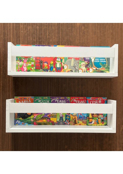Beyaz 2 Li Duvar Rafı Montessori Kitaplık