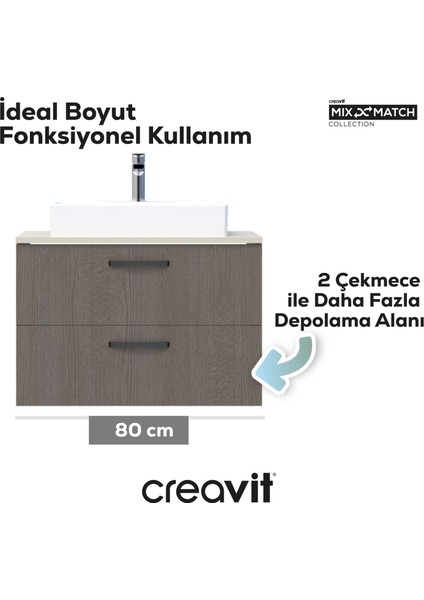 D10 Next Lavabo Dolabı Iki Çekmeceli 80 cm Melamin Kapak