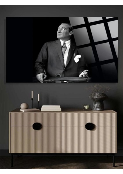 Atatürk 4mm Kırılmaz Temperli Cam Tablo Geometrik Şekil ile Şık Duvar Dekoru