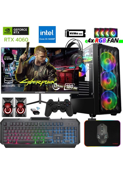 Delux X47 I5 14400F 16GB Ddr5 Ram 512GB M.2 Nvme SSD 8gb RTX4060 23.8" 180Hz Masaüstü Oyuncu Bilgisayarı