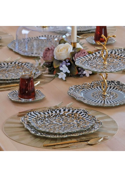 Leopard Altın Yaldızlı 6 Kişilik 33 Parça Pasta Çay Servis Ikram Takımı