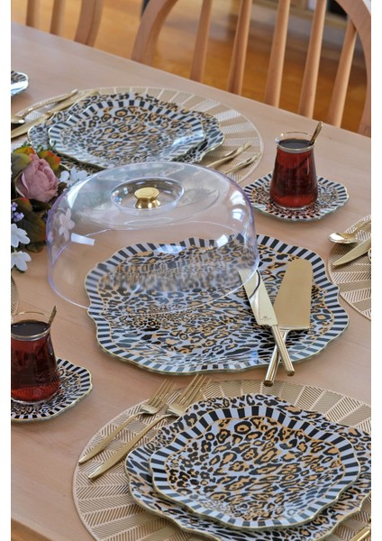 Leopard Altın Yaldızlı 6 Kişilik 33 Parça Pasta Çay Servis Ikram Takımı