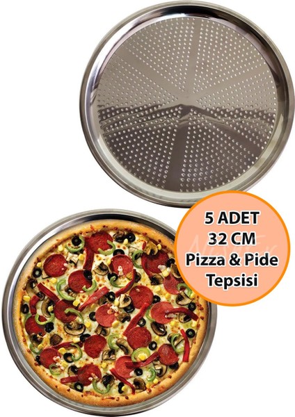 5 Adet Delikli Pizza Tepsisi Lahmacun Pide Tepsisi 32CM