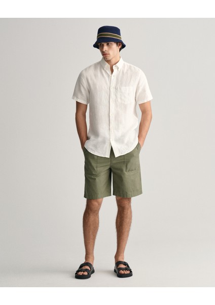 Erkek Beyaz Regular Fit Düğmeli Yaka Keten Gömlek 3240103.110 fiyatları