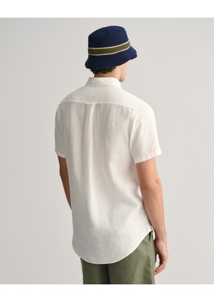 Erkek Beyaz Regular Fit Düğmeli Yaka Keten Gömlek 3240103.110 modelleri