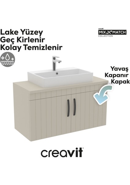 D10 Next Lavabo Dolabı Kapaklı 100 cm Melamin Gövde Lake Kapak