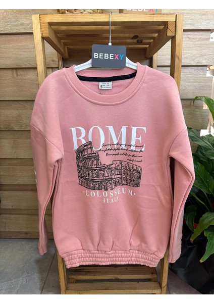 Rome Baskılı Sweatshirt Pembe