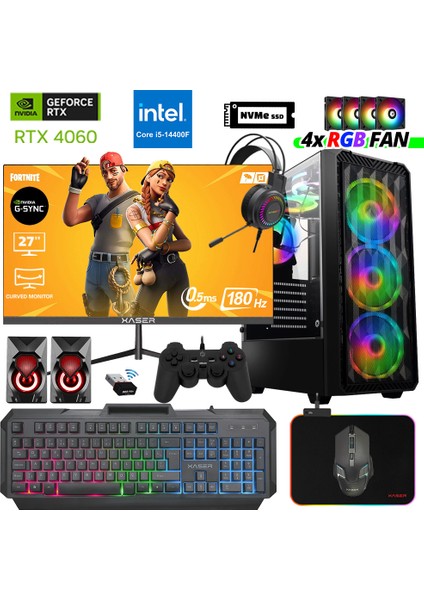 Delux X48 I5 14400F 16GB Ddr5 Ram 512GB M.2 Nvme SSD 8gb RTX4060 27" 180Hz Masaüstü Oyuncu Bilgisayarı