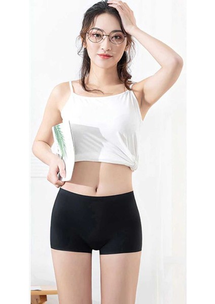 4 Adet Kadın Dikişsiz Görünmez Iz Yapmaz Mini Şort Boxer Siyah Ten