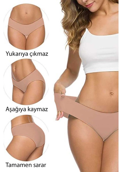 8 Adet Kadın Dikişsiz Lazer Kesim Esnek Iz Yapmayan Külot Ten