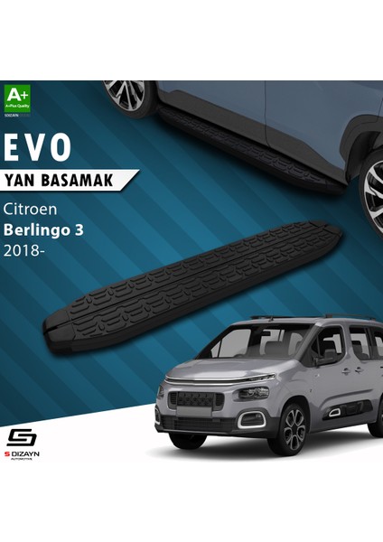 Citroen Berlingo 3 Uzun Şase Evo Siyah Yan Basamak 213 Cm 2018 Üzeri A+ Kalite