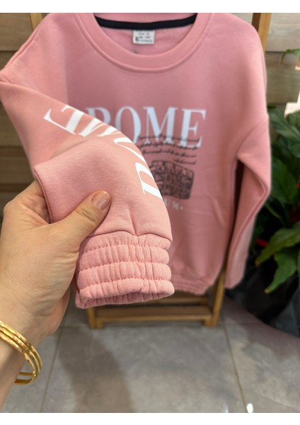 Rome Baskılı Sweatshirt Pembe
