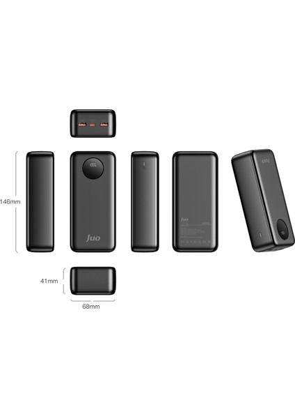 30000MAH 22.5W Dijital LED Ekranlı Taşınabilir Hızlı Şarj Cihazı Powerbank Siyah