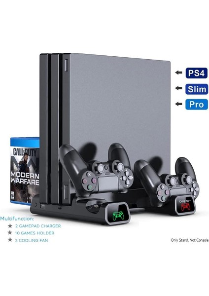 PS4 Pro ve Slim İçin Fanlı Dikey Soğutucu ve Kol Şarj Edici Organizatör Stand TP4-882