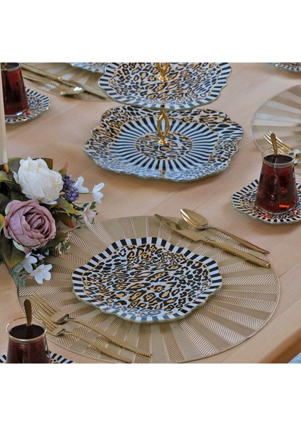 Leopard Altın Yaldızlı 6 Kişilik 25 Parça Pasta Çay Ikram Takımı