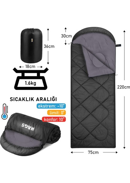 Uyku Tulumu, Polar, 3 - 4 Mevsim, Yazlık Uyku Tulumu - Kış Uyku Tulumu Sıcak ve Kompakt Siyah fiyatları