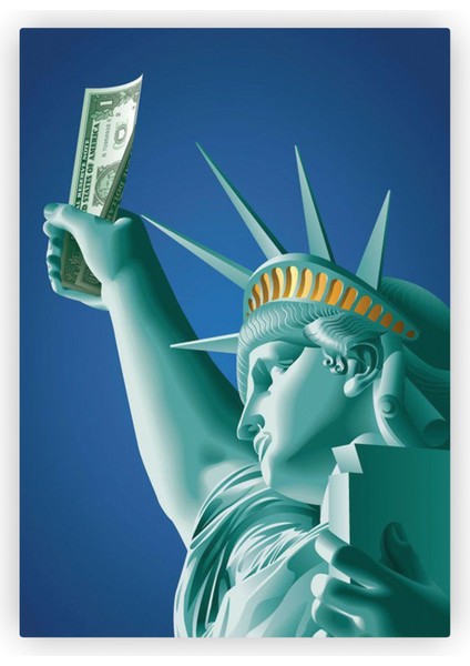 Dolarlı Özgürlük Heykeli Ahşap Poster 20 x 29 cm