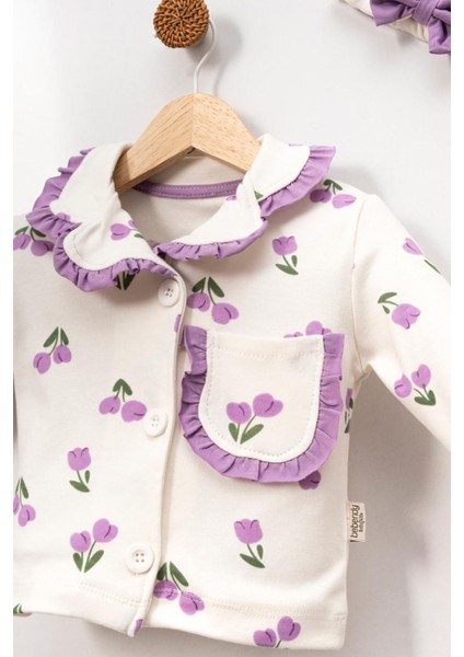 Fırfır Detaylı Cepli Kız Çocuk Lale Desen 2li gecelik takımı - Lila fiyatları