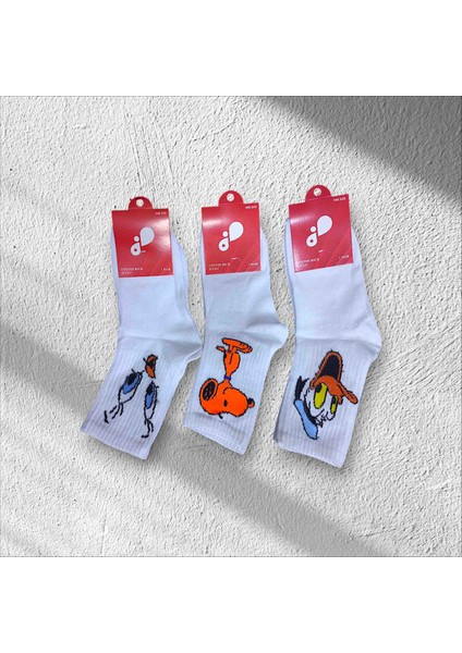 3'lü Paket Unisex Uzun Boğaz Karikatürlü Çorap Modeli