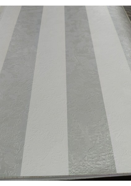 Gümüş Beyaz Çizgili Kabartmalı Silinebilir Duvar Kağıdı 5m2