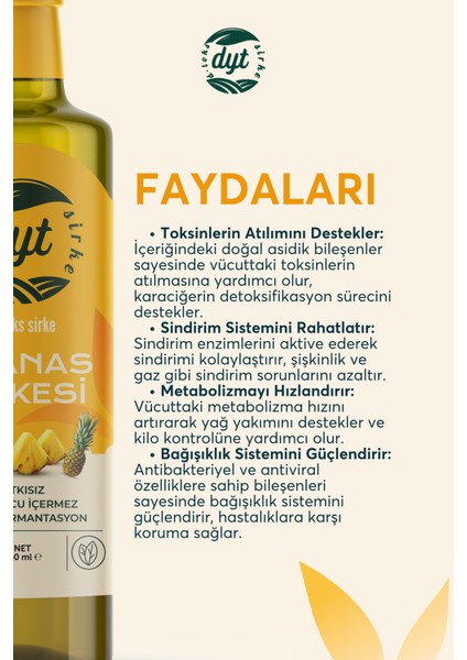 Dyt D-Toks Sirke Detox Ananas Sirkesi 250 ml
