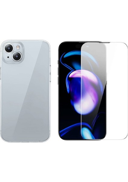 Baseus iPhone 15 Plus Schott Serisi Seffaf Silikon Kilif + Tempered Ekran Koruyucu Set