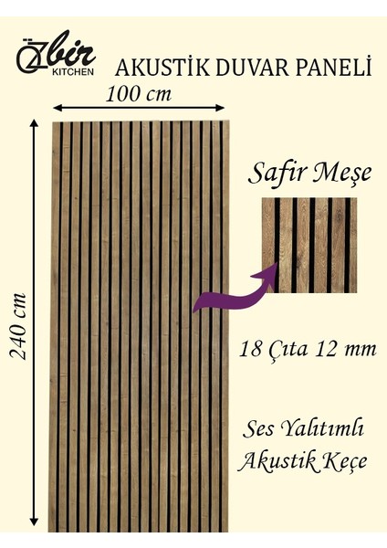 Özbir Mobilya Safir Meşe Akustik Duvar Paneli 100X240 Ahşap Duvar Paneli