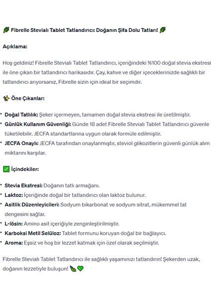 Cep Stevialı Tablet Tatlandırıcı 100'lü