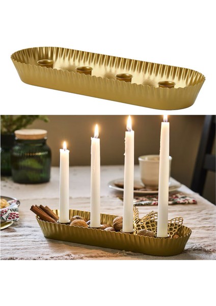 Vinterfint 34 cm Gold Altın Çelik Dekoratif Şamdan Mumluk