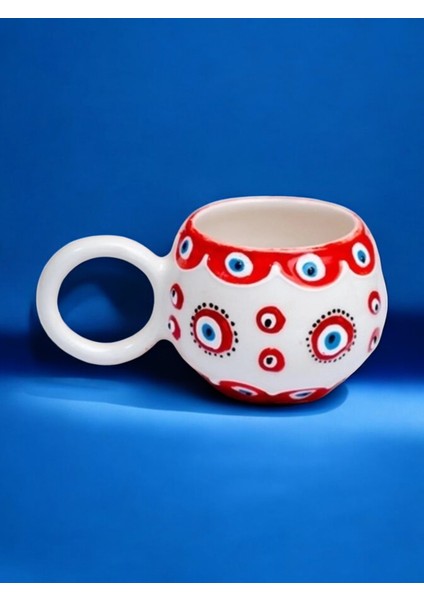 Ece Kırmızı Nazar El İşi Seramik Kupa Bardak Mug