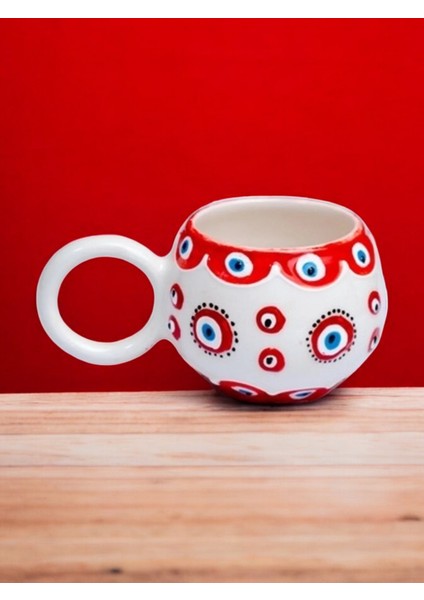 Ece Kırmızı Nazar El İşi Seramik Kupa Bardak Mug