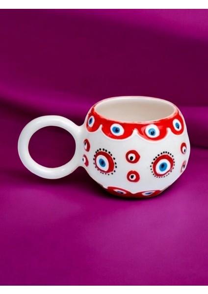 Ece Kırmızı Nazar El İşi Seramik Kupa Bardak Mug