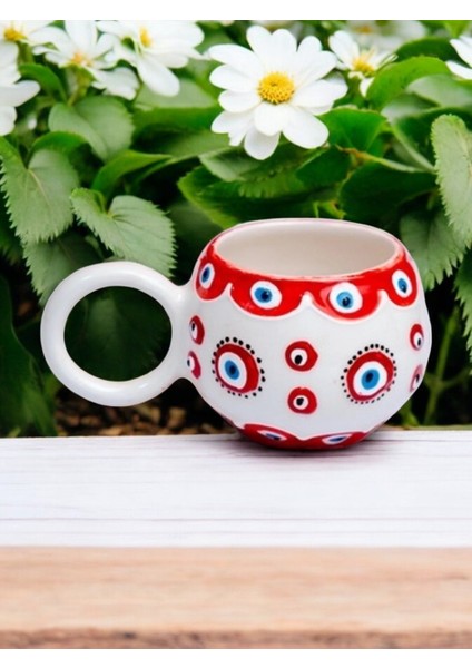 Ece Kırmızı Nazar El İşi Seramik Kupa Bardak Mug