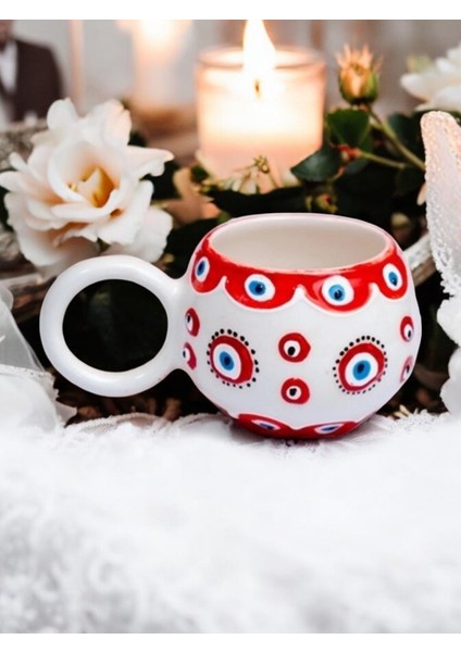 Ece Kırmızı Nazar El İşi Seramik Kupa Bardak Mug