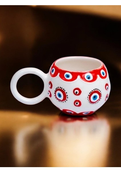 Ece Kırmızı Nazar El İşi Seramik Kupa Bardak Mug