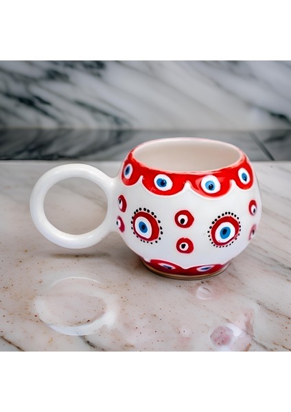 Ece Kırmızı Nazar El İşi Seramik Kupa Bardak Mug