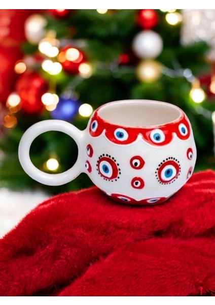 Ece Kırmızı Nazar El İşi Seramik Kupa Bardak Mug