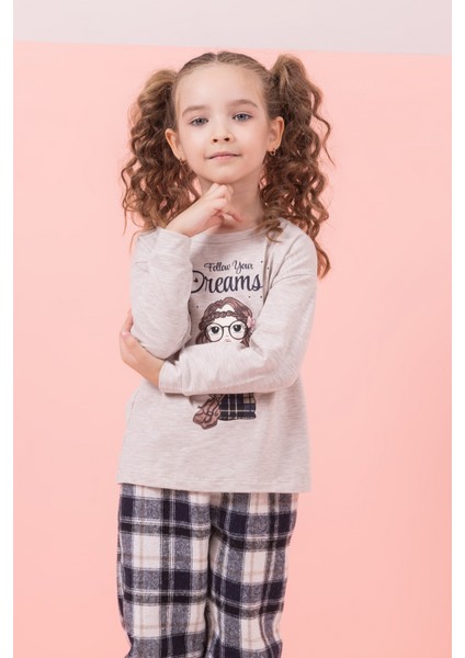 Baskılı Ekose Desenli Polar Pijama Takımı Alt-Üst Kız Çocuk Takım fiyatları