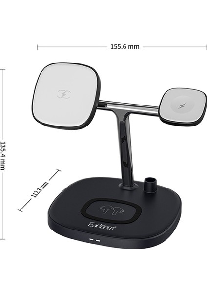 4’ü 1 Arada Kablosuz Şarj İstasyonu - Telefon, Saat, AirPods ve Kalem İçin