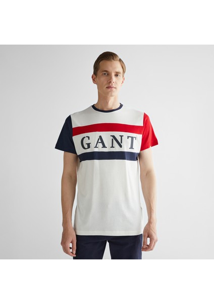 Erkek Krem Regular Fit Bisiklet Yaka Logolu T-Shirt