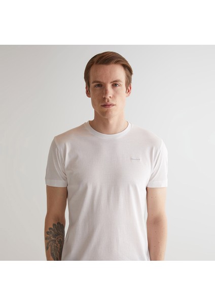 Erkek Beyaz Slim Fit Bisiklet Yaka Logolu T-Shirt fırsatları