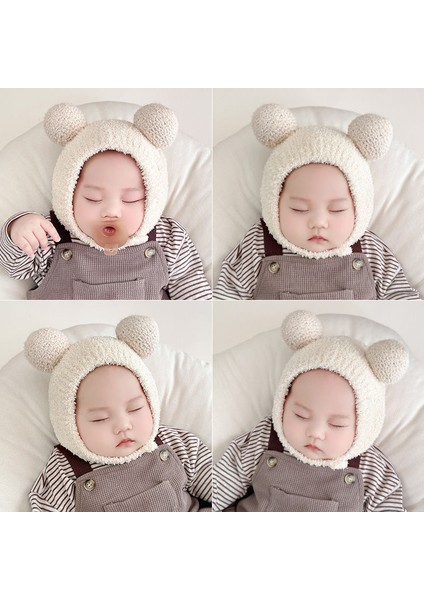 Bebek Şapka Sonbahar ve Kış Moda Yeni Ins Çocuk Sıcak Kulak Koruyucu Şapka Çift Top Bebek Yün Şapka Kış (Yurt Dışından)