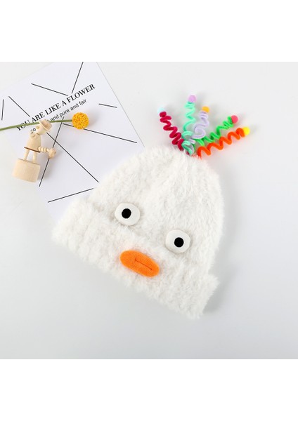 Sevimli ve Komik Peluş Şapka Kadın Sonbahar ve Kış Çok Yönlü Büyük Baş Çevresi Sıcak Yün Örme Şapka (Yurt Dışından)