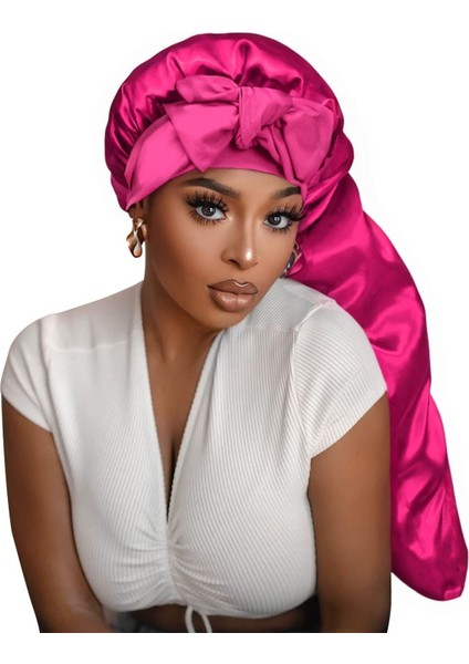 Geniş Kenarlı Uzun Tüp Şerit Fiyonklu Şapka Güzellik Hapsi Uzun Saç Saç Bakım Şapkası Gece Şapkası (Yurt Dışından)