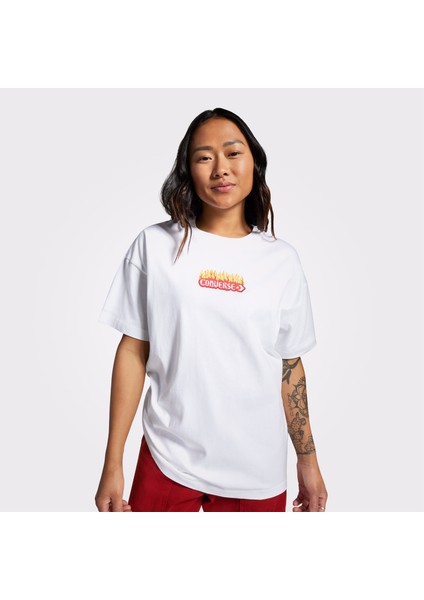 Flaming Oversize Fit Kadın Beyaz T-Shirt
