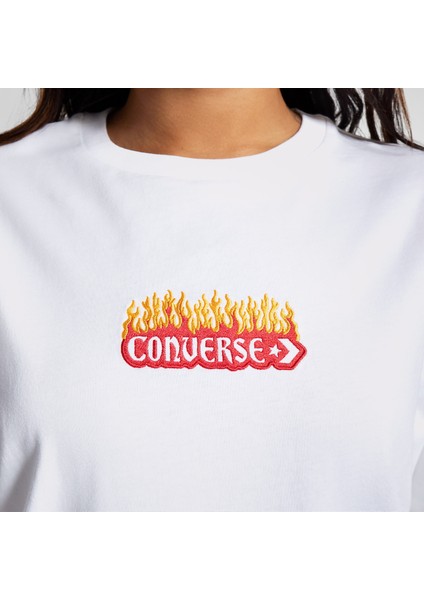 Flaming Oversize Fit Kadın Beyaz T-Shirt fırsatları