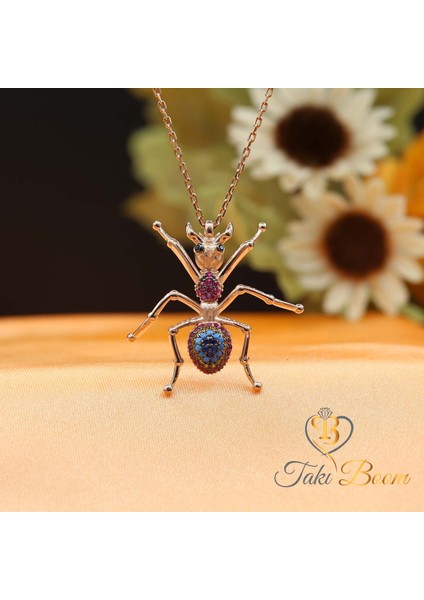 Renkli Taşlı Nazar Boncuklu Karınca Gümüş Kolye fırsatları