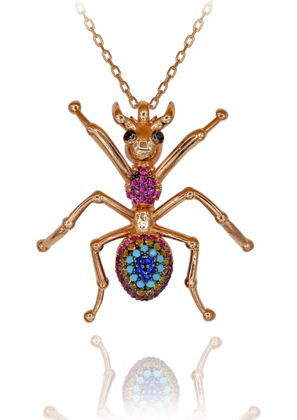 Renkli Taşlı Nazar Boncuklu Karınca Gümüş Kolye indirimleri